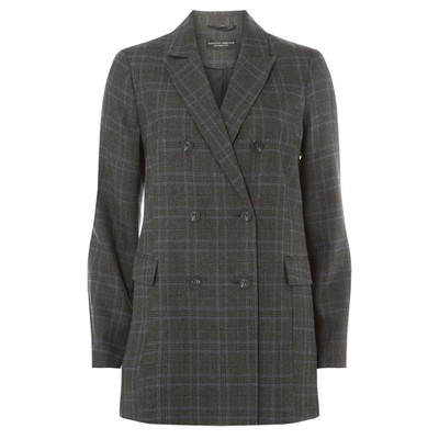 Longline Checked Double Breasted Blazer