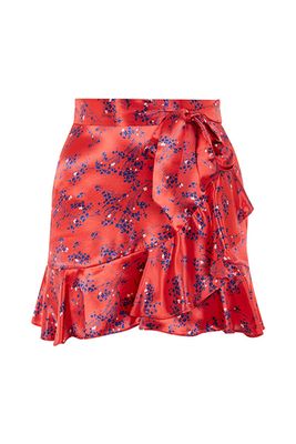Red Floral Print Mini Skirt