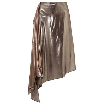 Asymmetric Lamé Midi Skirt