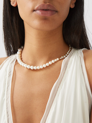 Pearl, Crystal & 14kt Gold-Vermeil Choker Necklace from Completedworks