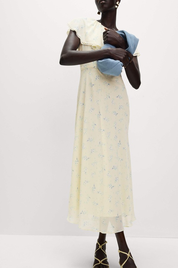 Printed Cape Detail Maxi Tea Dress