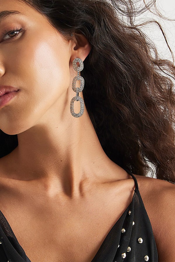 Silver Diamante Oval Drop Earrings from River Island