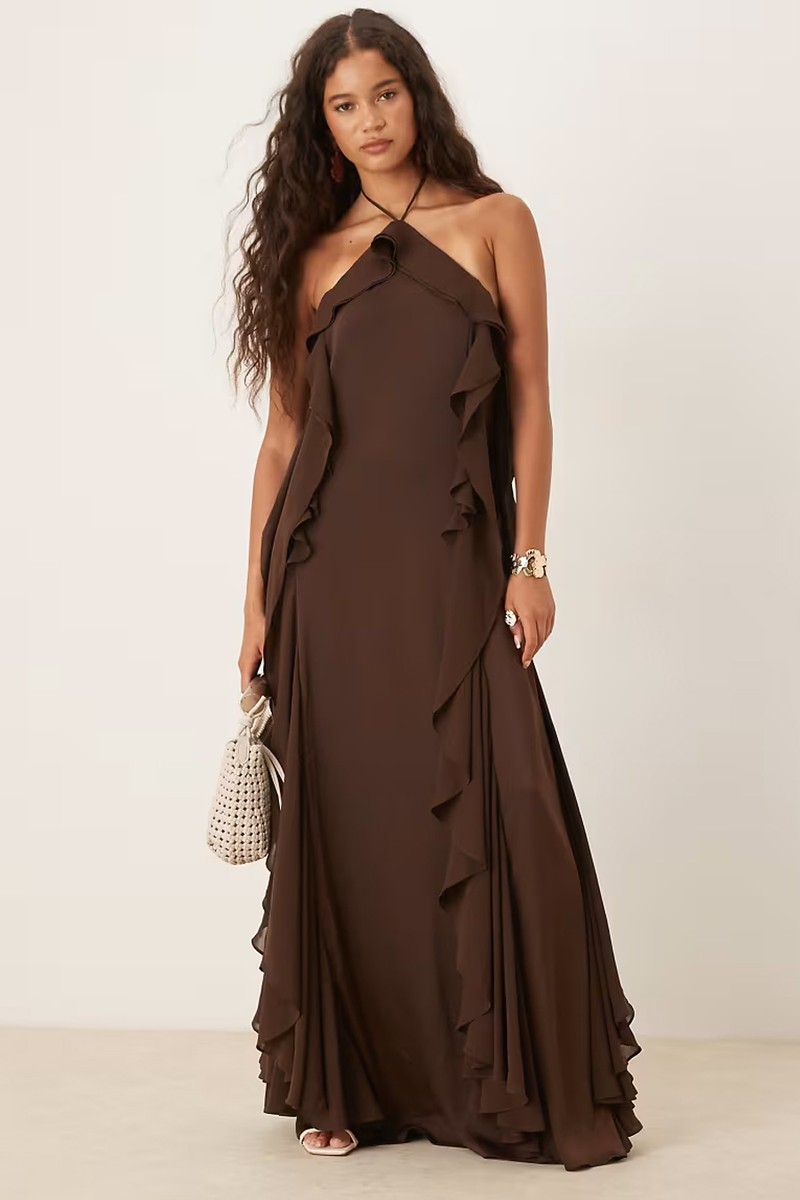 Exclusive Halter Ruffle Maxi Dress from Six Stories