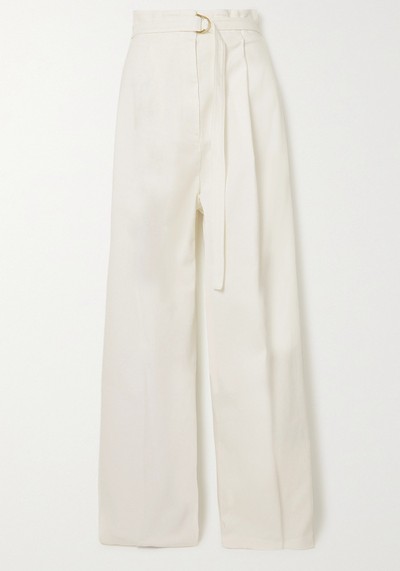 Belted Pleated Stretch-Cotton Twill Wide-Leg Pants from Philosophy Di Lorenzo Serafini