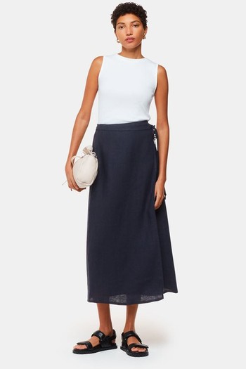 Linen Wrap Midi Skirt