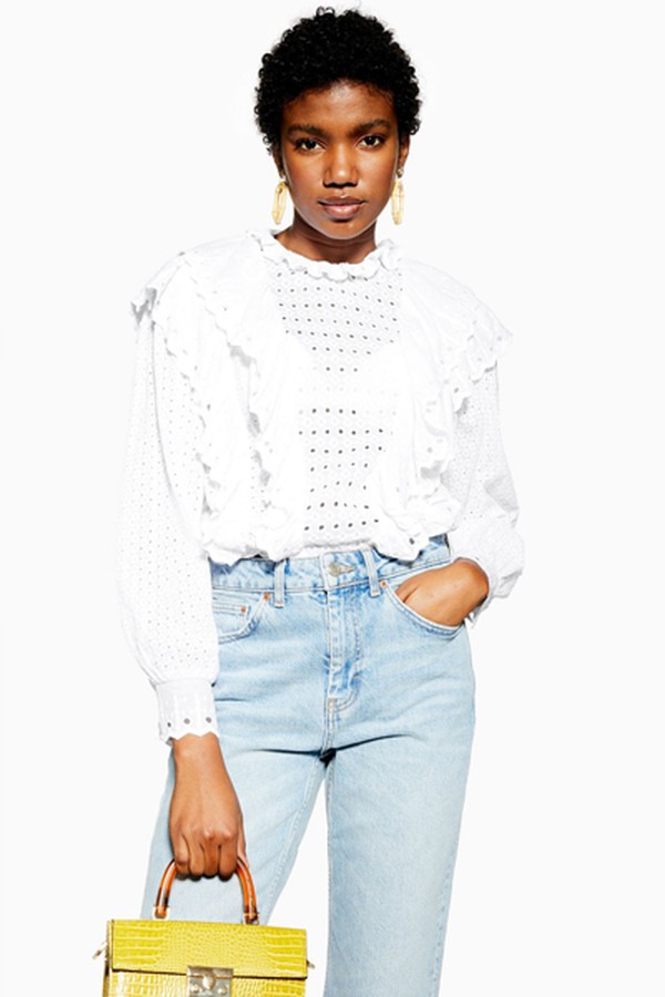 Broderie Ruffle High Neck Top