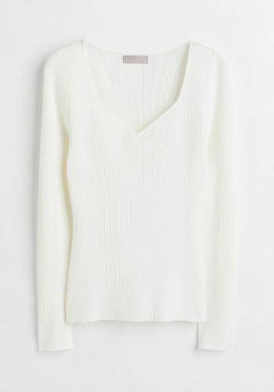 Ribbed White Jumper