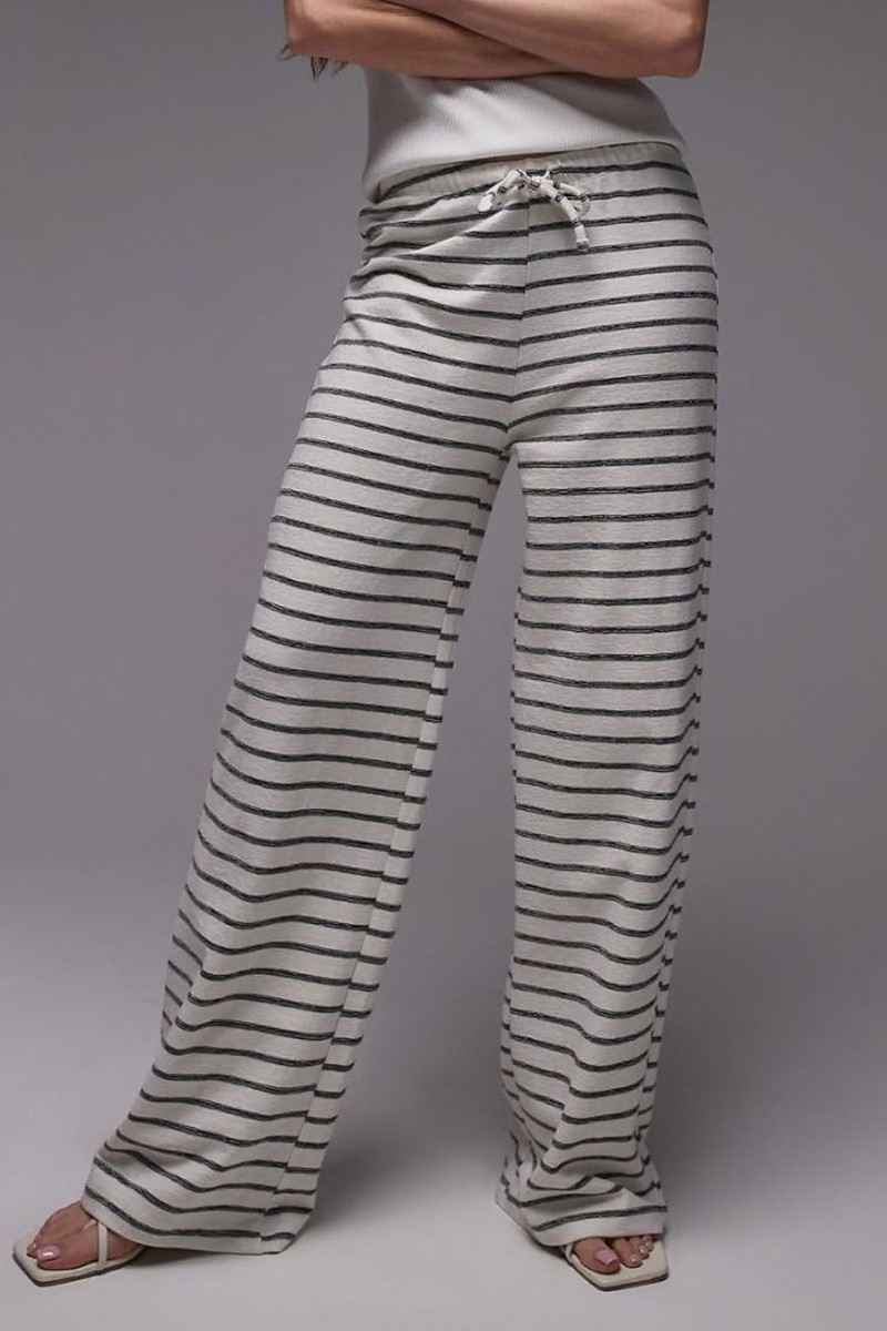 Drawcord Stripe Wide Leg Trousers from Topshop