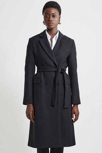 Petite Italian Manteco Wool Blend Tailored Belted Midi Coat