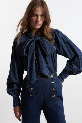 Denim Pussybow Denim Blouse from Karen Millen