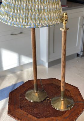 Pair Of Tall Oak Table Lamps from Litten Tree Antiques