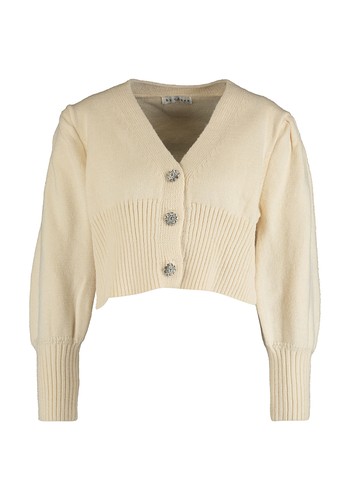 Beige Embellished Button Cropped Cardigan