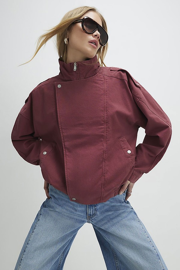 Washed Funnel Neck Bomber Jacket from River Island