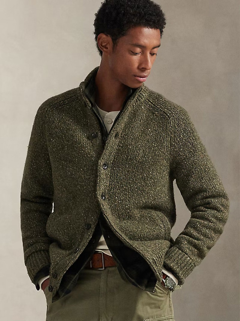 Wool-Blend Mockneck Cardigan