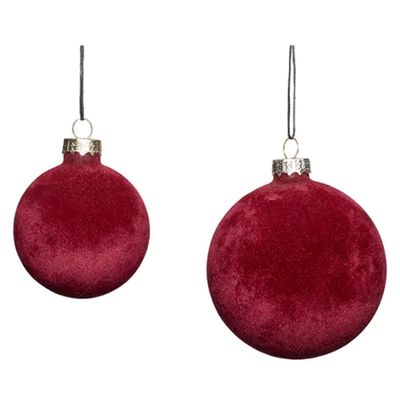Red Velour Christmas Baubles from Hubsch