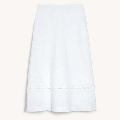 Pure Linen Broderie Midi A-Line Skirt