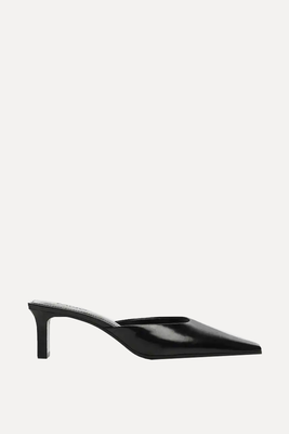 Pointed-Toe Leather Slingback Shoes from Mango 