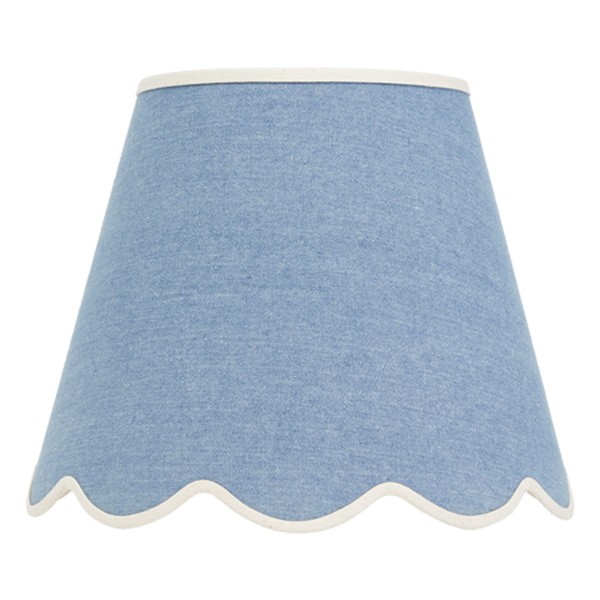 Dark Denim Scallop Lampshade With Cream Trim 16”