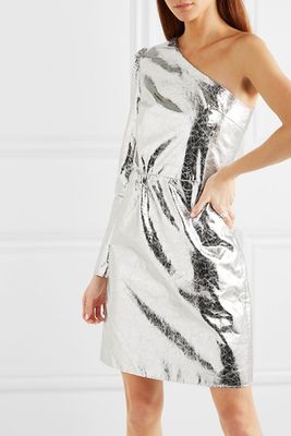 Kayla One-Sleeve Crinkled Metallic Mini Dress from Stand Studio x Pernille Teisbaek
