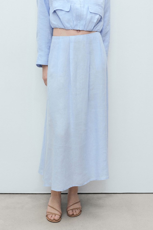 Linen Skirt With Pleat Detail from Mango
