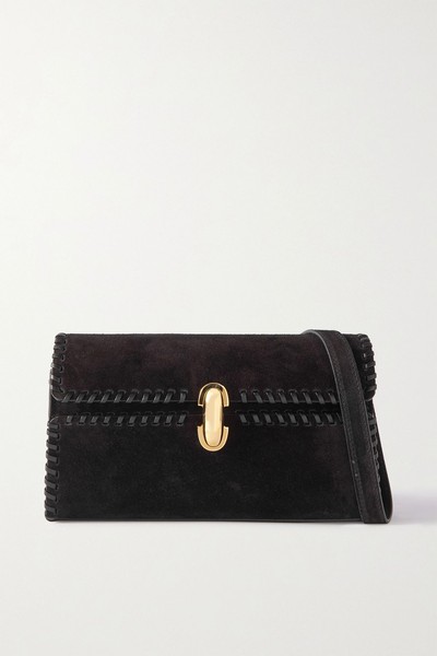 Symmetry Whipstitched Leather-Trimmed Suede Shoulder Bag from Savette