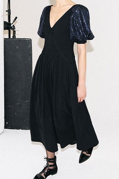 Short Sleeve Crepe Trimmed Dress from Self-Portrait