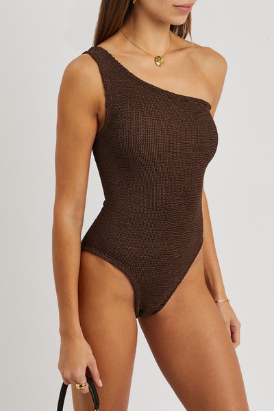 Nancy One-Shoulder Seersucker Swimsuit from Hunza G