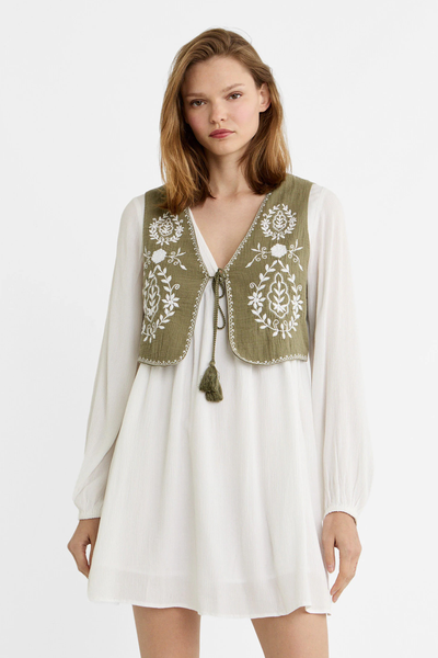 Short Dress With Embroidered Waistcoat from Stradivarius