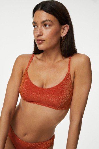 Padded Sparkle V-Neck Bikini Top