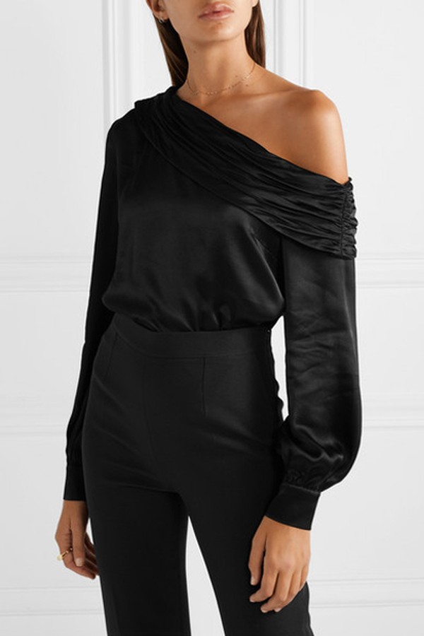 Melissa One-Shoulder Satin Bodysuit from Rachel Zoe