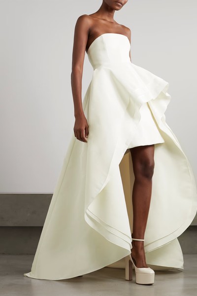 Strapless Ruffled Tiered Silk-Faille Gown from Carolina Herrera