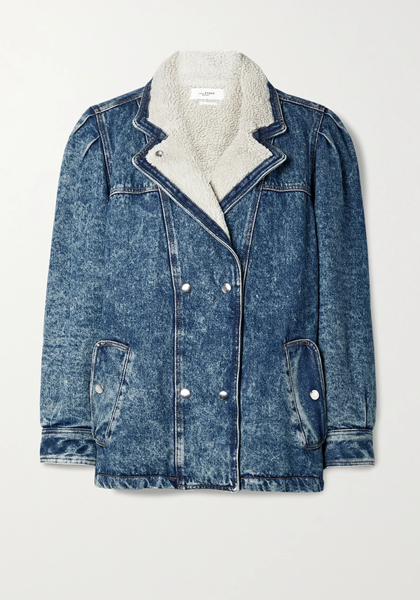 Faux Shearling-Lined Acid-Wash Denim Jacket from Isabel Marant Étoile