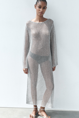 Long Metallic Mesh Knit Dress from Zara