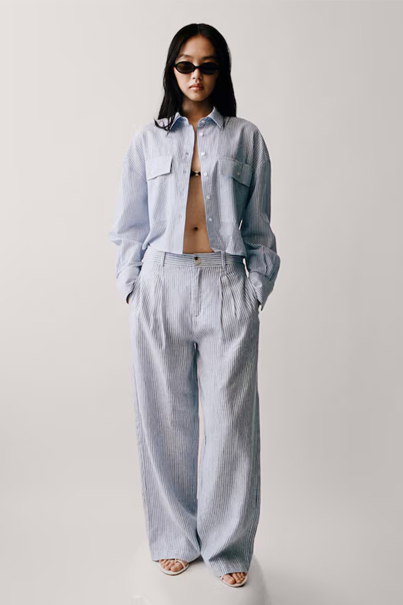 Striped Linen-Blend Trousers from MANGO