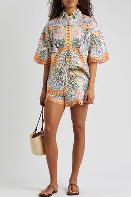Ginger Tropical Embroidered Linen Shorts