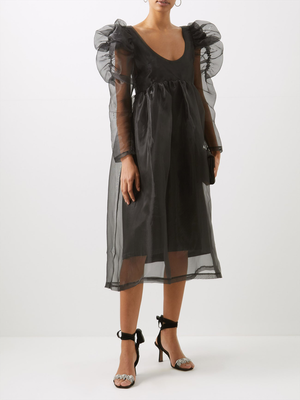 Chiara Puff-Sleeve Silk Blend Midi Dress from Kika Vargas