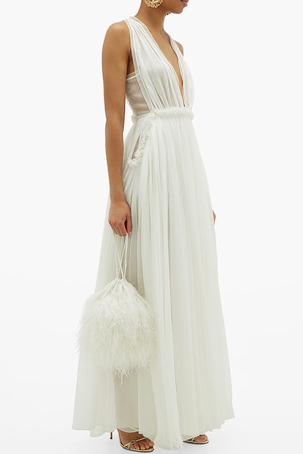 Ruffled Empire-Waist Chiffon Gown from Maison Rabih Kayrouz