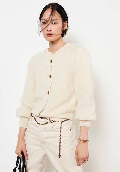 Baylor Puff-Sleeved Stretch Knit Cardigan from Ba&Sh