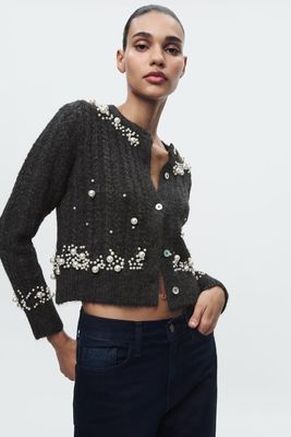 Knit Cardigan With Faux Pearls from Zara
