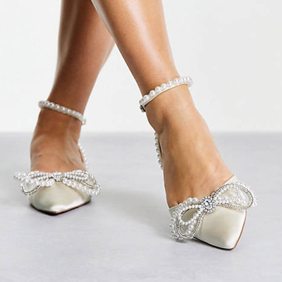 Lavish Pointed Flats With Pearl Bow Trim from ASOS Design