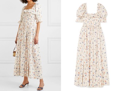 Sol Shirred Floral-Print Swiss-Dot Cotton-Voile Maxi Dress