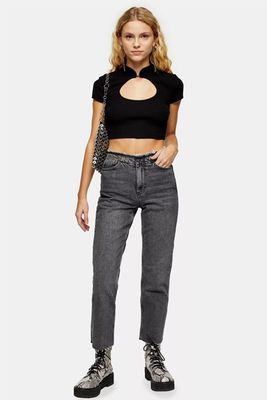 Wash Black Raw Waistband Jeans from Topshop