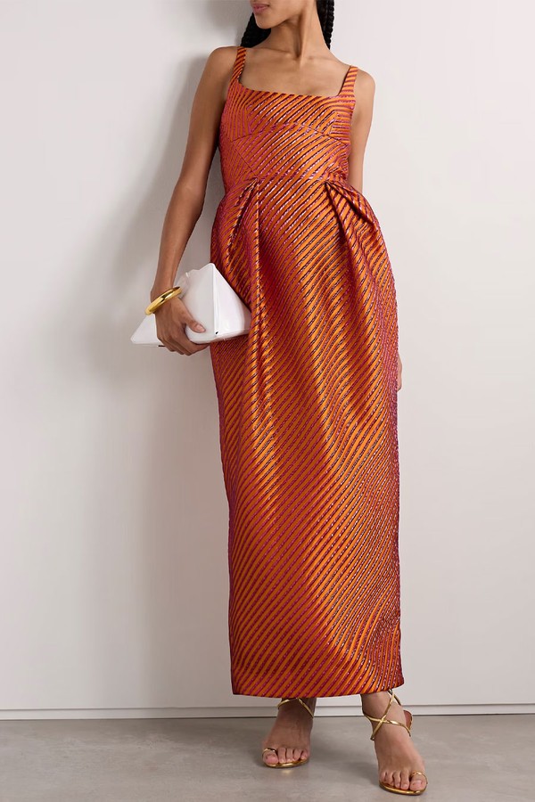 Pleated Striped Metallic Jacquard Maxi Dress from CHRISTOPHER JOHN ROGERS