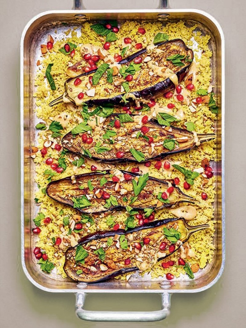 Tahini Aubergine Couscous With Dukkah