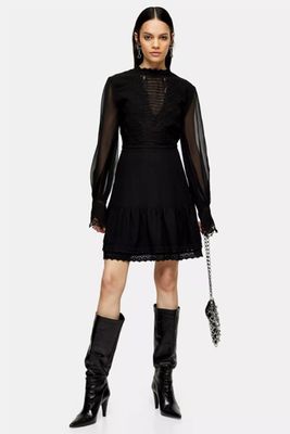 IDOL Black Lace Insert Mini Dress