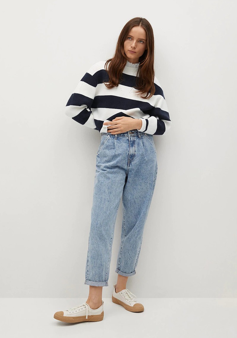 Striped Sweater With Shirt Collar from Mango