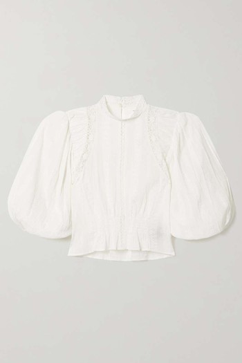  Jassie Lace Trimmed Embroidered Cotton Blend Crepon Blouse from Isabel Marant