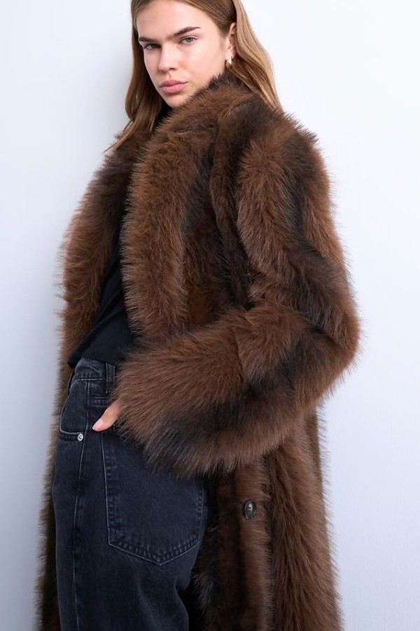 Faux Fur Longline Stripe Coat from Topshop