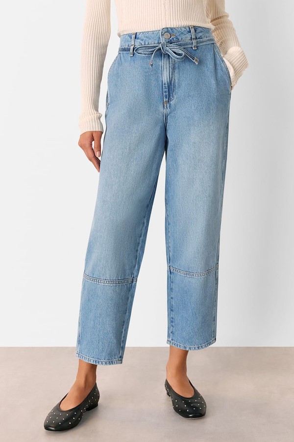 Wash Tie Waist Barrel Leg Jeans