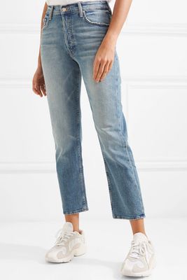 The Tomcat Cropped Distressed High-Rise Straight-Leg Jeans from Mother